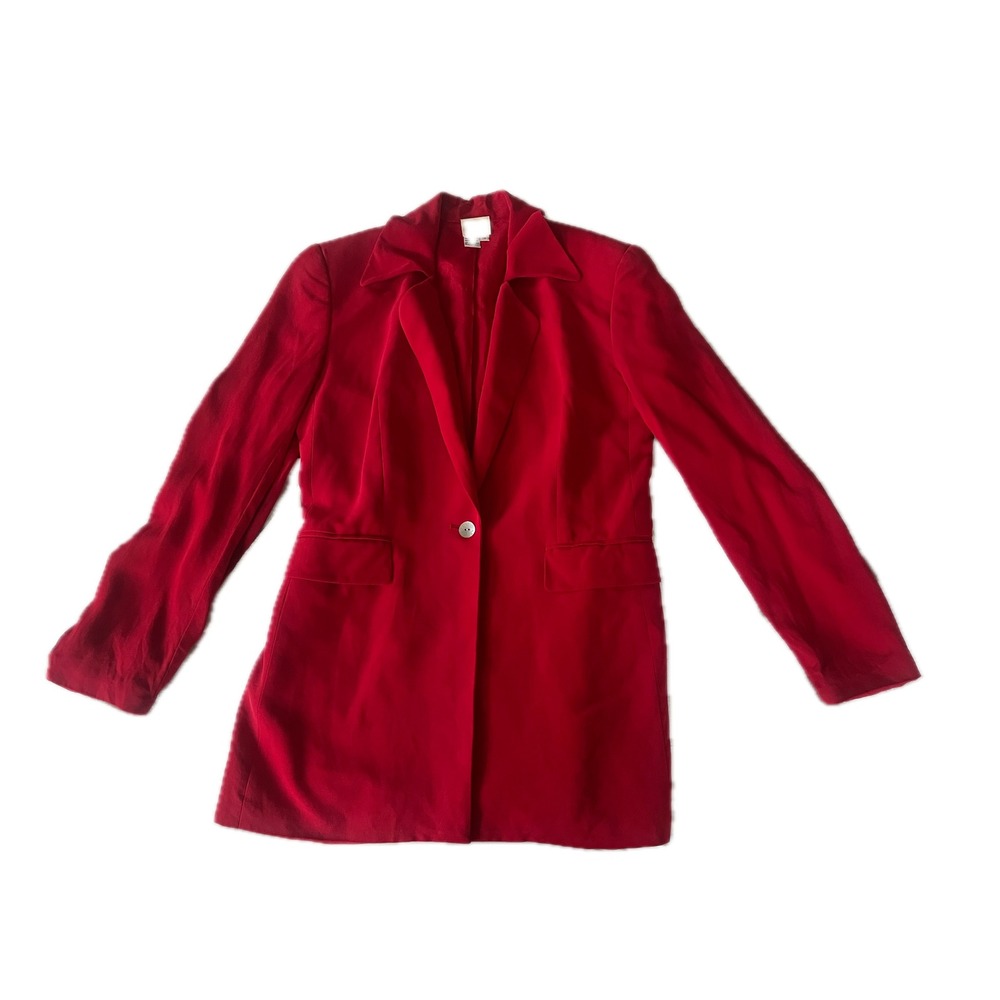 Vintage Neiman Marcus Red 100% Silk Single Button Blazer Jacket Womens Chic Sz 8